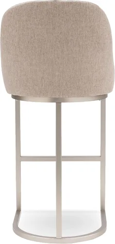 Vista 4 de Leick Home 10133PW/OL Taburete de bar con base de metal, juego de 2, para encimeras de cocina elevadas, mesas altas y bares, asiento moderno de lino