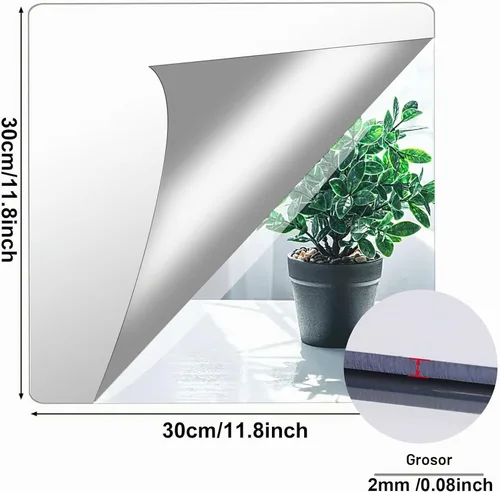 Vista 2 de JUNEBRUSHS Paquete de 4 Espejos Acrílicos Autoadhesivos, Azulejos de Espejo de 12X 12 Pulgadas, Láminas de Espejos de Plástico Flexibles Adhesivas a