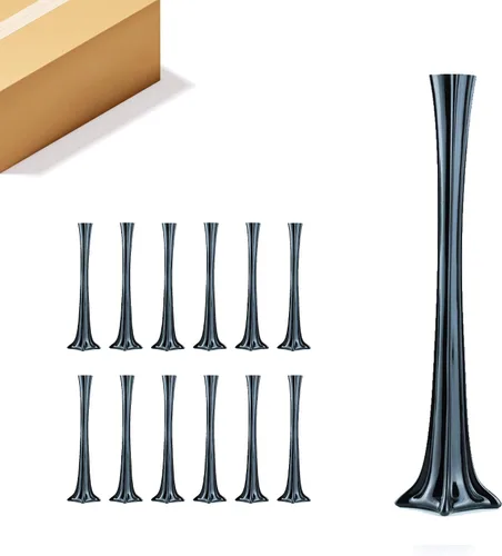 Vista 20 de WGV - Jarrón de torre Eiffel, abierto de 1 pulgada, altura de 16 pulgadas, recipiente floral de vidrio negro con base resistente, centro de mesa