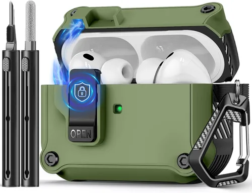Vista 12 de Pohgelan Compatible con AirPods Pro 2ª/1ª generación, estuche con cierre magnético automático y kit de limpieza, compatible con funda Magsafe - Negro