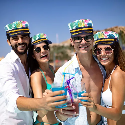Vista 8 de SOIMISS Disfraces de Halloween para hombre, 4 unidades, sombrero de capitán, ajustable, sombrero de marinero, sombreros de marinero, sombrero azul