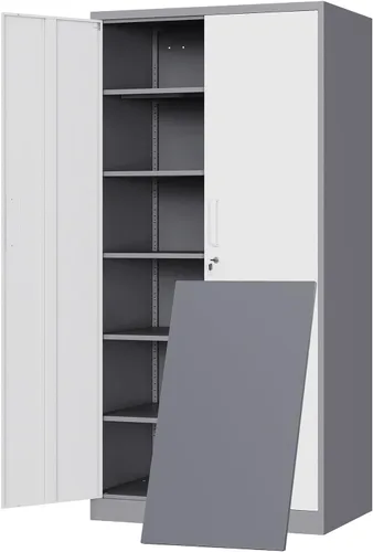 Vista 20 de Yizosh Armario de almacenamiento de metal para garaje con 2 puertas y 5 estantes ajustables, gabinete de archivo de acero con cerradura de 71