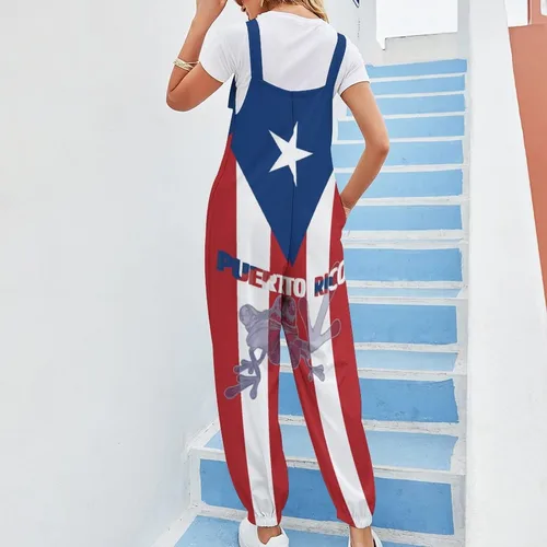 Vista 5 de Mono con tirantes y bandera de Puerto Rico para mujer, talla M