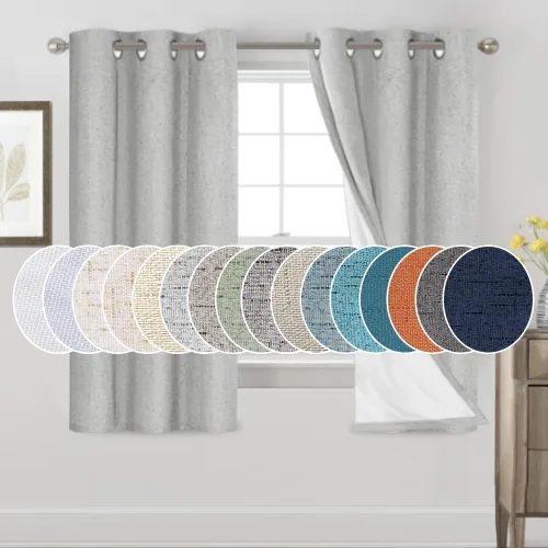 Vista 41 de Cortinas con textura de lino 100% opacas de 64 pulgadas de largo, juego de 2 paneles de cortinas de lino opacas con forro aislante térmico que Arena