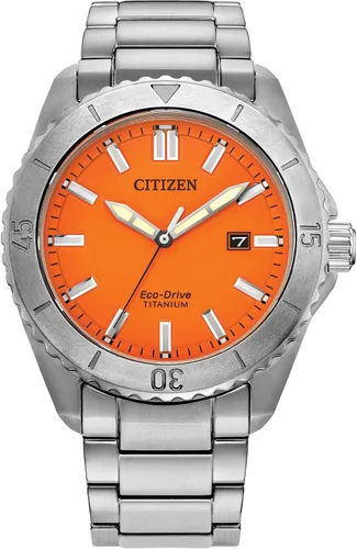 Vista 7 de Citizen Men's Eco-Drive Brycen Sport Casual Watch, Silver-Tone Super Titanium Case, 3 Hand, Date Marrón/Azul