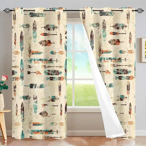 Vista 24 de Dreaweet African Tribal Blackout Curtains 63 Inch Long 2 Panels Set Bohemian Ethnic Geometric Grommet Top Thermal Insulated Curtains for Living Room