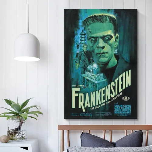 Vista 5 de Frankenstein - Póster de lienzo de película y álbum de música, pintura de pared, estética, decoración de habitación, 08 x 12 pulgadas