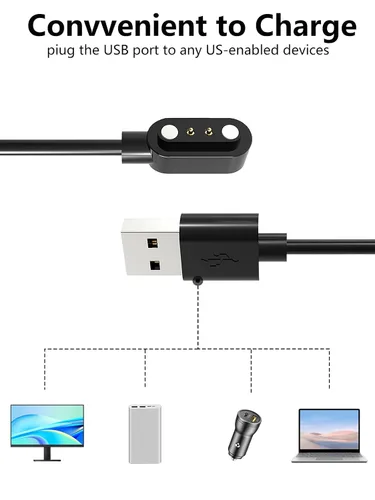 Vista 5 de [Paquete de 2] para Yoever IDW28 Fitness Tracker Smartwatch Cable de carga USB magnético, cargador de cable de 2 pines para reloj inteligente.