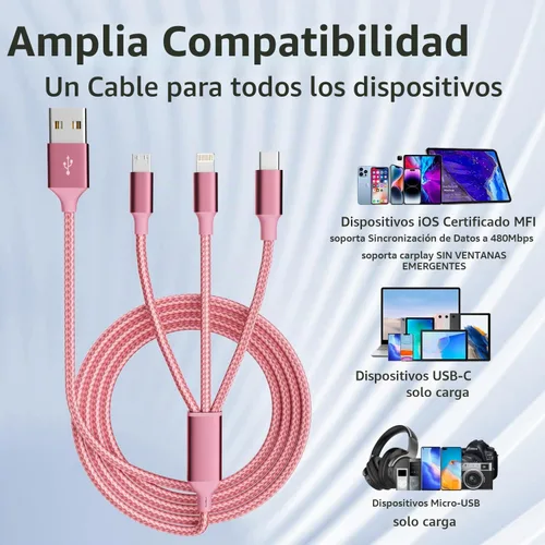 Vista 6 de Travel Essentials - Cable de carga múltiple 3 en 1, cable de carga universal para teléfono Micro USB Cable with Type-C,Micro USB,IP Port,Travel