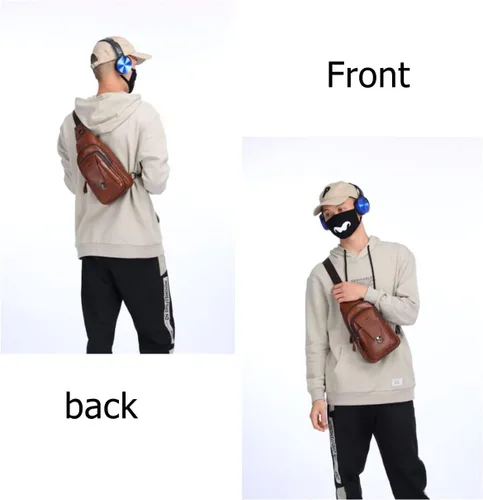 Vista 6 de BULLCAPTAIN Bolso bandolera de cuero para hombre, multibolsillo, bolso cruzado en el pecho, mochila de viaje, casual, para hombro