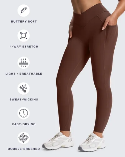 Vista 47 de Aoxjox Trinity - Pantalones de yoga de cintura alta con bolsillos para mujer, control de abdomen, cintura cruzada, leggings de entrenamiento suaves