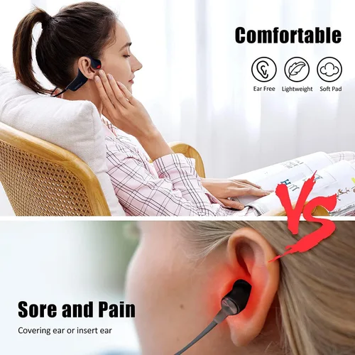 Vista 3 de Auriculares de Conducción Ósea Bluetooth, Audífonos Inalámbricos de Oreja Abierta con Micrófonos, Titanio Ligero Resistente al Sudor, Auriculares