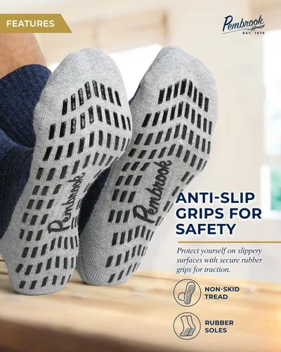 Vista 9 de Pembrook 4 pares de calcetines antideslizantes para hombres, mujeres, marido, papá, calcetines de agarre para hospital, yoga, pilates, barre