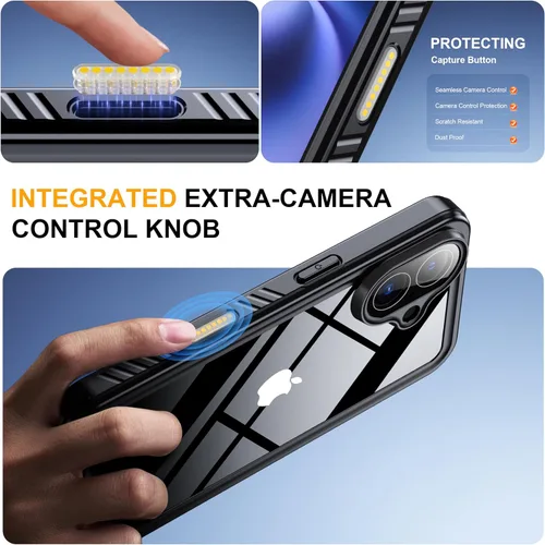 Vista 5 de ANTSHARE Funda impermeable IP68 para iPhone 16, negro/transparente Lente incorporada/protector de pantalla, protección militar contra caídas, funda