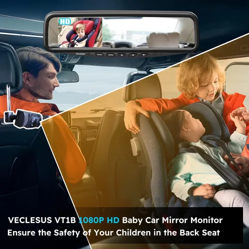 Vista 2 de 1080P HD - Monitor de espejo para bebé, cámara de coche de bebé con monitor de coche de bebé de 4.3 pulgadas, cámara de asiento trasero de coche