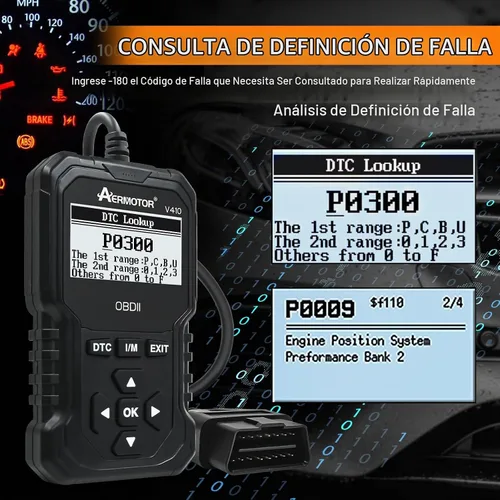 Vista 7 de Escáner OBD2, Herramienta de Diagnóstico de Escáner de Coche V410: Lector de Códigos de Falla del Motor, Herramienta de Escaneo con Datos en Negro