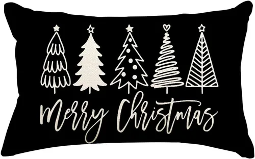 Vista 9 de RABUSOFA Fundas de almohada de Navidad de 12 x 20 pulgadas, almohadas decorativas de árbol de Navidad, fundas de cojín rojas de Navidad para Rojo
