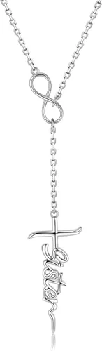 Vista 12 de Sariel Collar con colgante de cruz de fe, esperanza y amor de plata esterlina 925 para mujer, joyería cristiana para cumpleaños, Navidad, Navidad