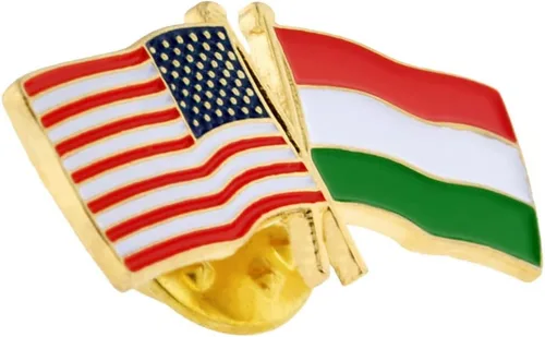 Vista 53 de PinMart Pin de solapa esmaltado con bandera de la amistad cruzada de Estados Unidos y el mundo