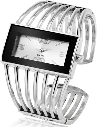 Vista 8 de SENRUD Relojes de pulsera de lujo para mujer con brazalete de puño de moda, dial rectangular analógico de cuarzo, regalos para damas