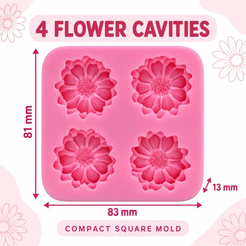 Vista 2 de Juego de moldes de silicona para fondant de 4 piezas con margaritas y rosas
