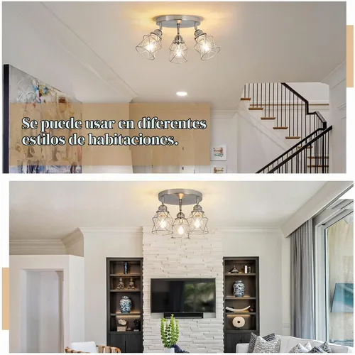 Vista 7 de Accesorios de iluminación de cocina - Lámpara de techo de 3 luces multidireccional con base E26, montaje empotrado ajustable para cocina de granja