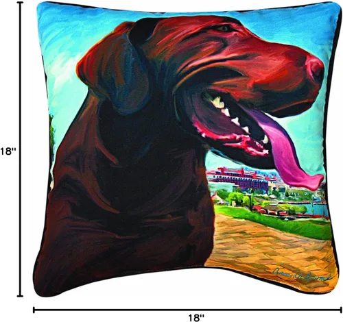 Vista 2 de Manual Vista desde la colina Chocolate Lab Paws y gato decorativas almohada cuadrada, 18-Inch