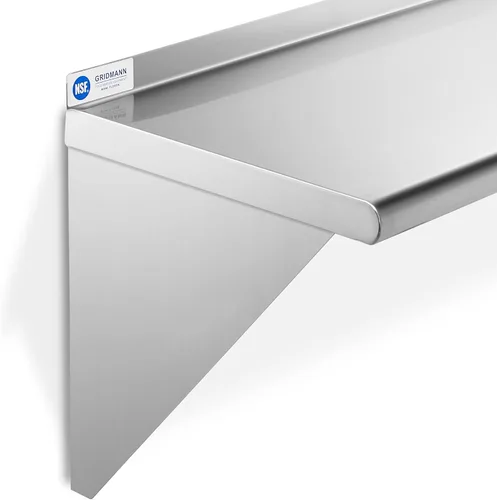 Vista 4 de GRIDMANN Estante de montaje en pared de acero inoxidable de 14 x 24 pulgadas con protector contra salpicaduras, grado comercial, estantería