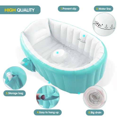 Vista 2 de Bañera inflable para bebé con bomba de aire, bañera para bebé, bañera para niños pequeños, lavabo de ducha plegable para recién nacido, bañera