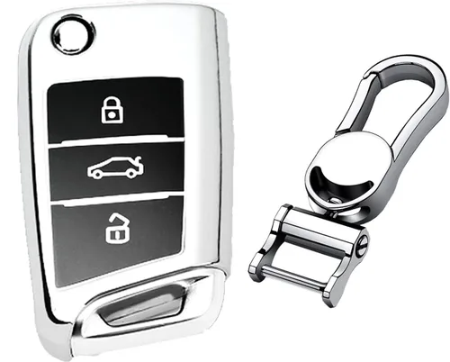 Vista 8 de Hombres Mujeres Cuero Genuino Llavero Funda Para Volkswagen/Para Skoda/Para Audi/Para Asiento Flip Car Remote Key Case Funda Funda Con Kit Llavero