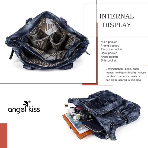 Vista 6 de Angel Kiss Monederos y bolso de mano para mujer, bolso de hombro de piel sintética suave para mujer, bolso de mano con asa superior