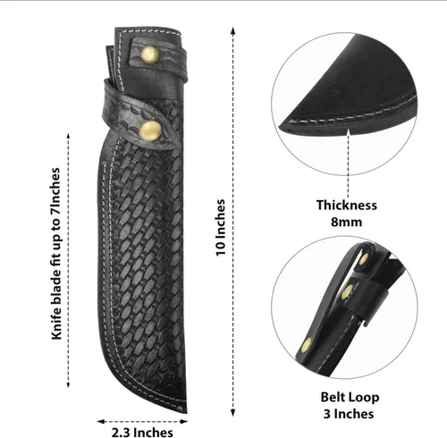 Vista 2 de Hulara Genuine Leather Knife Sheath – Handmade Leather Knive Holder with Belt Loop, Fits 4-10" Blade – Fixed Blade Knife Sheaths, Knifes Scabbard