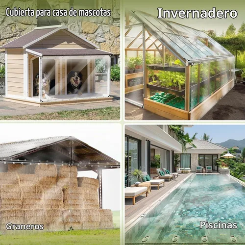 Vista 3 de Lona impermeable transparente de 3 x 6 pies, lona de PVC de 11.8 mil con ojales y brida para cables, cubierta resistente de servicio pesado al