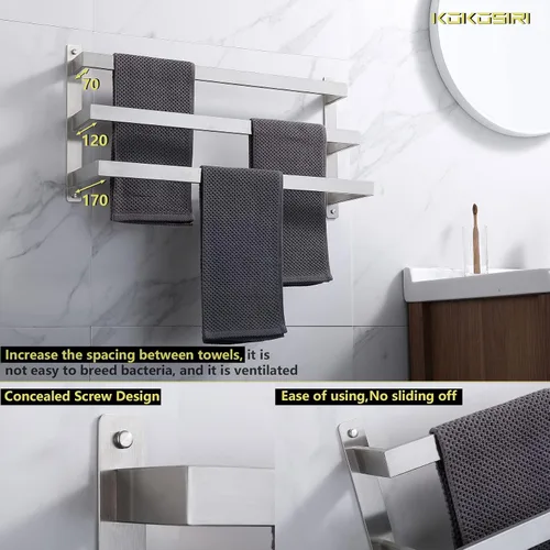 Vista 4 de KOKOSIRI Toalleros de baño de 3 niveles, escalera, toalleros, soportes para toallas de pared, estantes de acero inoxidable cepillado, B5006BR-L24