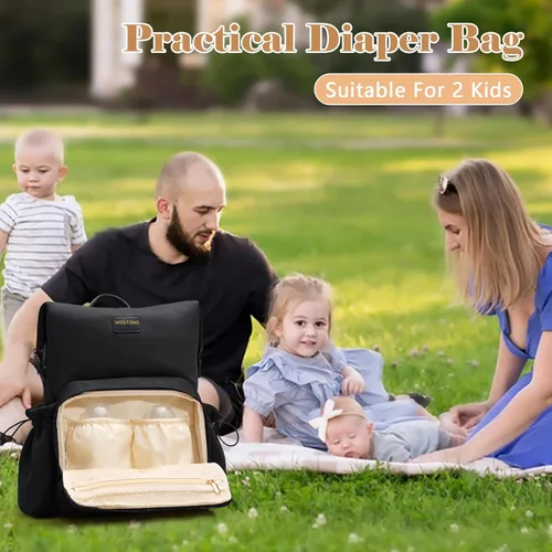Vista 8 de miss fong Mochila para pañales – Bolsa de pañales para bebé, bolsa de neopreno, mochila de neopreno de gran capacidad con cambiador de pañales