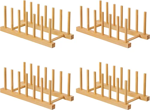 Vista 14 de HBlife - Escurreplatos de madera de acacia con organizador de tapa de olla y plato para gabinete, soporte de tabla de cortar, esculpidor