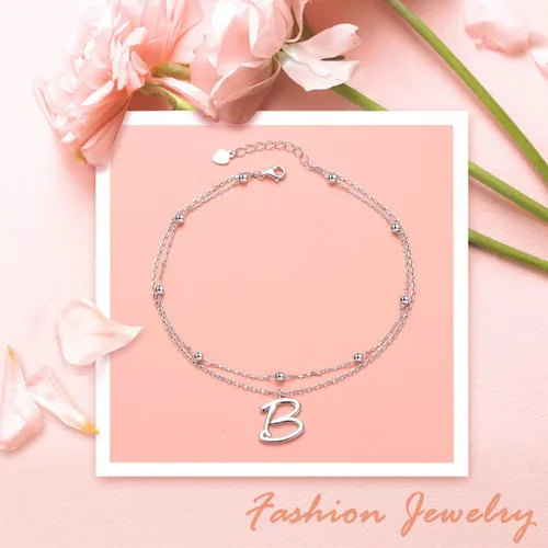 Vista 6 de Initials Anklet for Women S925 Sterling Silver Adjustable Foot Ankle Bracelet with Letter
