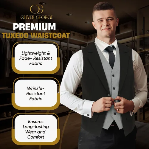 Vista 44 de Oliver George Chaleco formal de esmoquin en capas para hombre, chaleco de traje de negocios
