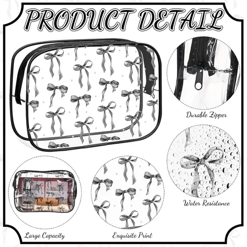 Vista 3 de Kacctyen 10 bolsas de maquillaje con lazo negro, regalos a granel para niñas y mujeres, regalos de fiesta de cumpleaños, coqueta, lazo pastel