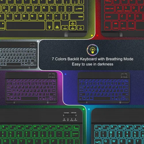 Vista 6 de DTTO Teclado Bluetooth, teclado inalámbrico recargable y funda de cuero de alta calidad con correa de mano incorporada para Samsung Galaxy Tab A8