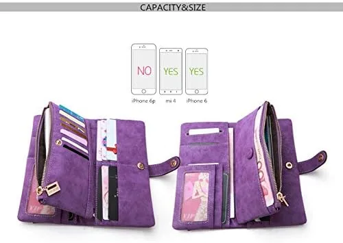 Vista 6 de Cartera de cuero vegano para mujer, bolso de mano plegable de gran capacidad, organizador de tarjetas, con hebilla, bolso largo para niñas