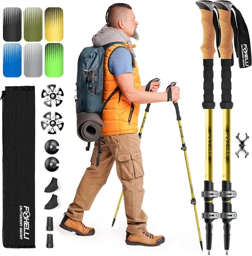 Vista 10 de Foxelli Bastones de trekking – Bastones de trekking plegables ligeros para hombres y mujeres, equilibrio perfecto y apoyo para personas mayores