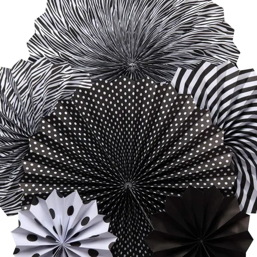 Vista 2 de ONUPGO Paper Fans - Juego de abanicos de papel para colgar en fiestas, color negro, 12 unidades, decoración de fiesta mexicana, pancarta colgante
