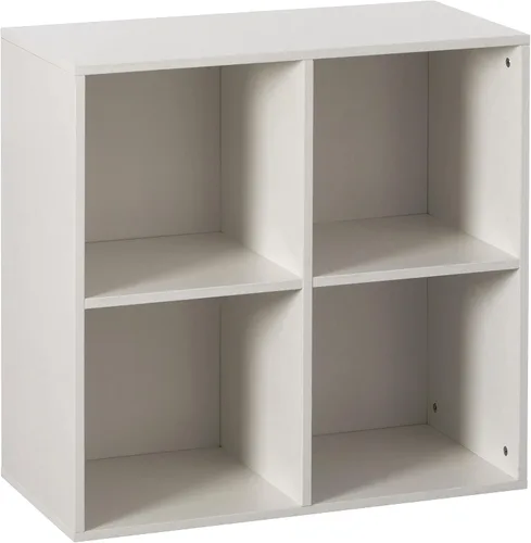 Vista 7 de Basicwise Estantería de madera moderna para almacenamiento de juguetes, 4 cubos, organizador cuadrado, nogal