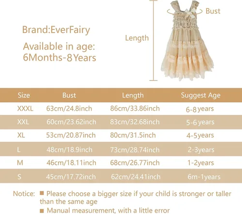 Vista 5 de Ever Fairy Vestido rústico de arpillera para niña de encaje con flores y flores para niñas
