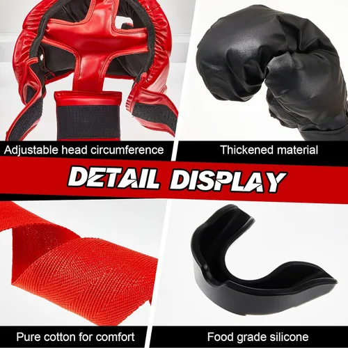 Vista 3 de Kanayu Juego de 12 piezas de equipo de boxeo para niños principiantes de 6 a 18 años, incluye casco de boxeo y guantes, vendas, protectores bucales