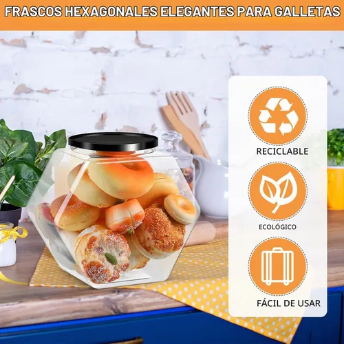 Vista 3 de Norme - 4 tarros de plástico para dulces de 129 onzas con tapas hexagonales