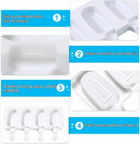 Vista 5 de 2 moldes para paletas, moldes de silicona grandes de 4 cavidades para tartas, moldes de helado para paletas de bricolaje con 100 palos de madera