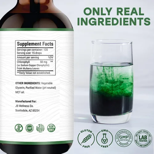 Vista 2 de Paquete de 2 gotas de clorofila líquida, concentrado totalmente natural, apoyo al sistema inmunológico, refuerzo de energía y digestión, de hojas