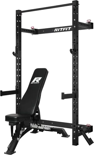 Vista 13 de RitFit 2.36'' x 2.36'' Folding Squat Rack for Home Gym, Wall Mounted Squat Rack with Attachments - Space Saving Squat Power Rack Negro